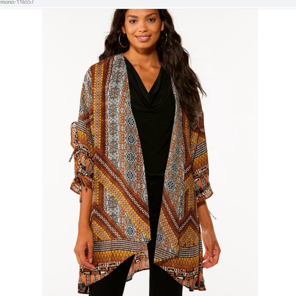 Cato Jackets & Blazers - Kimono Jacket Geometric Design Black Gold Brown